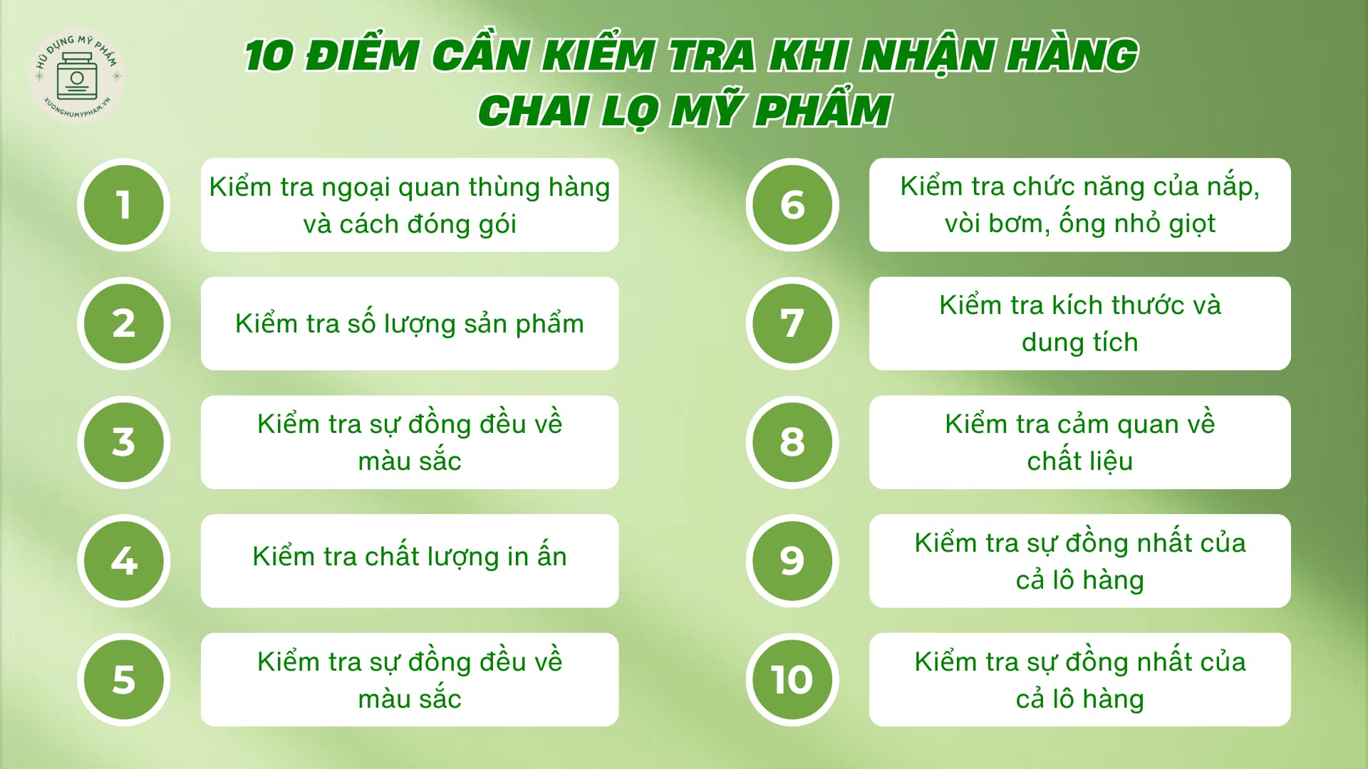 Checklist 10 điểm cần kiểm tra khi nhận hàng chai lọ mỹ phẩm để đảm bảo chất lượng
