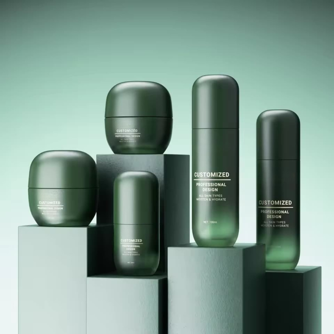 bộ chai lọ mỹ phẩm màu xanh 