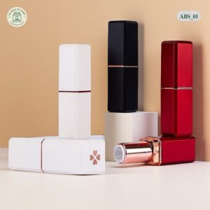 Mẫu vỏ son môi nhựa ABS trụ vuông đen phối viền vàng kim hiện đại mã ABS01