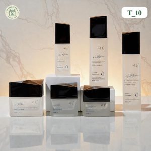 Bộ sản phẩm chai lọ mỹ phẩm thủy tinh tráng mờ nắp đen góc cạnh sang trọng mã T10