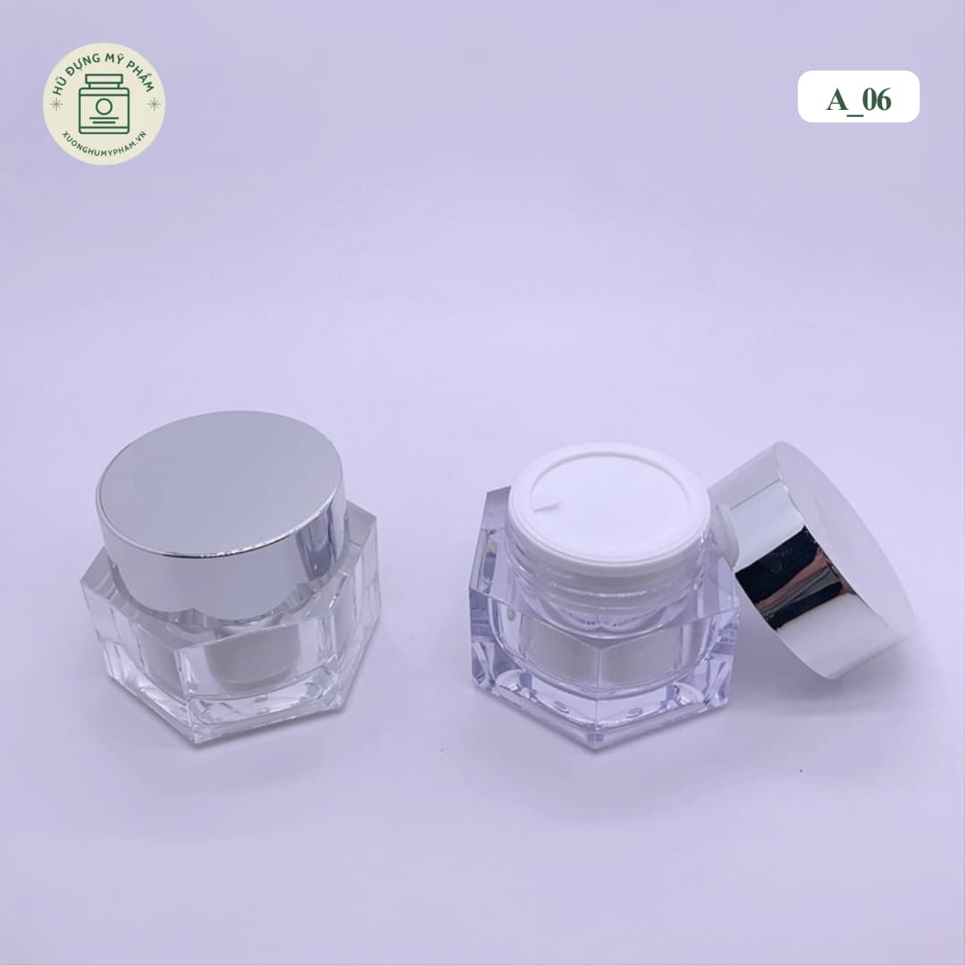 Mẫu chai lọ mỹ phẩm hũ Acrylic lục giác mã A_06 (30g – 50g)