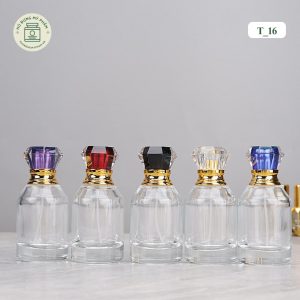 Mẫu chai chiết nước hoa thủy tinh nắp pha lê hình kim cương nhiều màu mã T16.