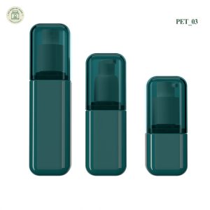 Mẫu chai lọ mỹ phẩm nhựa PET màu xanh lục bảo nắp chụp trong suốt mã PET03 cao cấp.