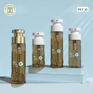 Mẫu chai lọ mỹ phẩm nhựa PET màu nâu trà thiết kế thân vân sóng độc đáo mã PET02.