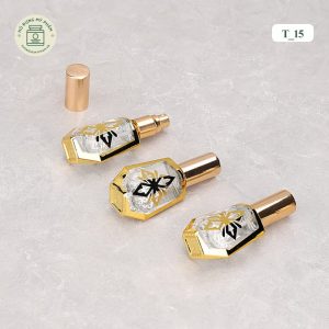 Mẫu chai nước hoa thủy tinh 10ml thiết kế hình kim cương mạ vàng kim sang trọng mã T15.