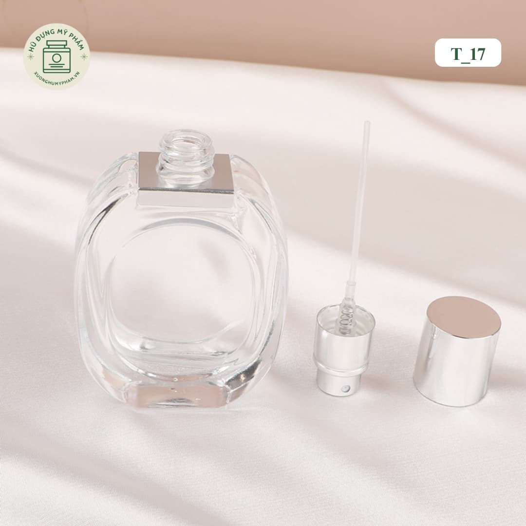 Mẫu chai nước hoa thủy tinh trong suốt nắp mạ bạc sang trọng mã T17.