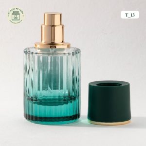 Mẫu chai nước hoa thủy tinh vân dọc màu xanh ngọc ombre nắp nhám sang trọng mã T13.