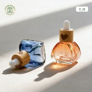 Mẫu chai tinh dầu thủy tinh vuông nắp gỗ mã T_32