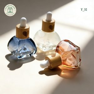 Mẫu chai tinh dầu thủy tinh vuông nắp gỗ mã T_32